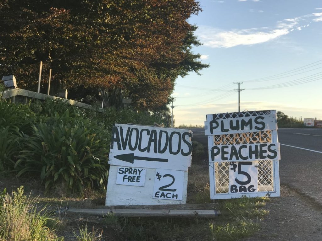 How much does it cost to live in New Zealand? A roadside sign offering cheap fruit and vegetables