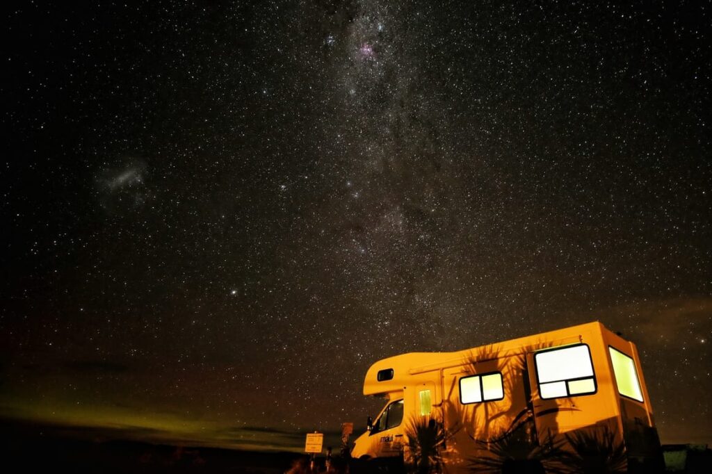 Camper van under the stars in New Zealand