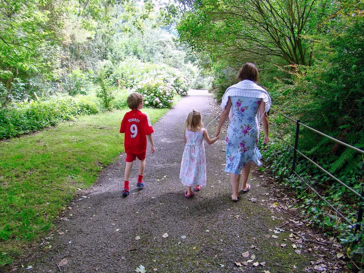 A homeschool family taking a walk. The key to a successful day!