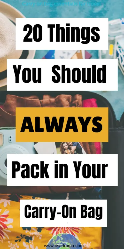 A blurred out image of a carry on bag filled with essentials for a flight