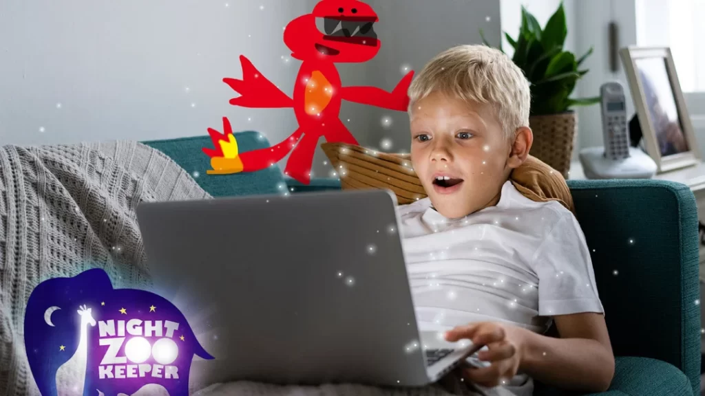 Boy working on a computer at home for school! Night Zookeeper review