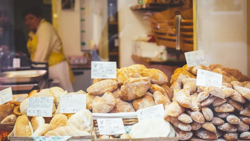 Breads in a bakery in Venice