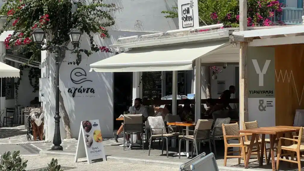 A cafe in Naousa, Paros, Greece. A podcast about healing after deep loss.