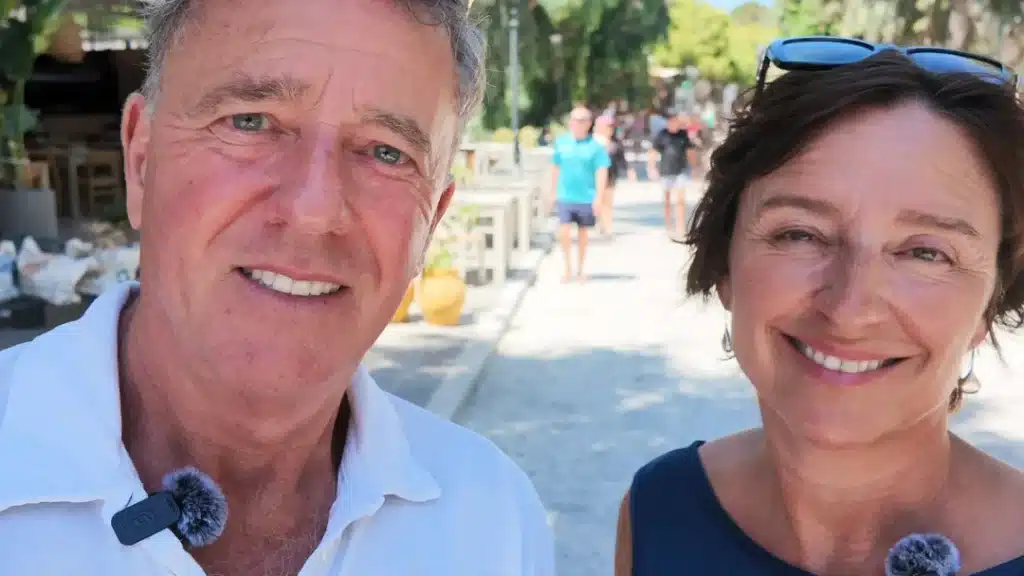 A married couple talking on their podcast about hidden Greece and leaving a spoken legacy.