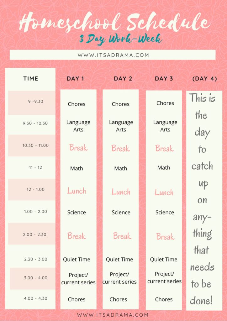 Homeschool 4 day planner