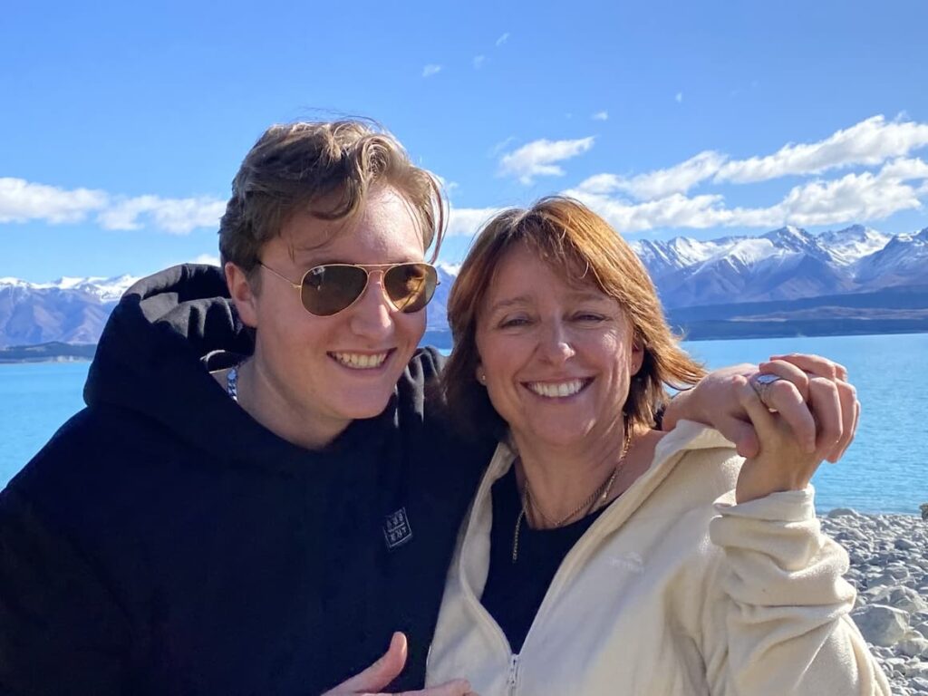 Son with mother in New Zealand.
