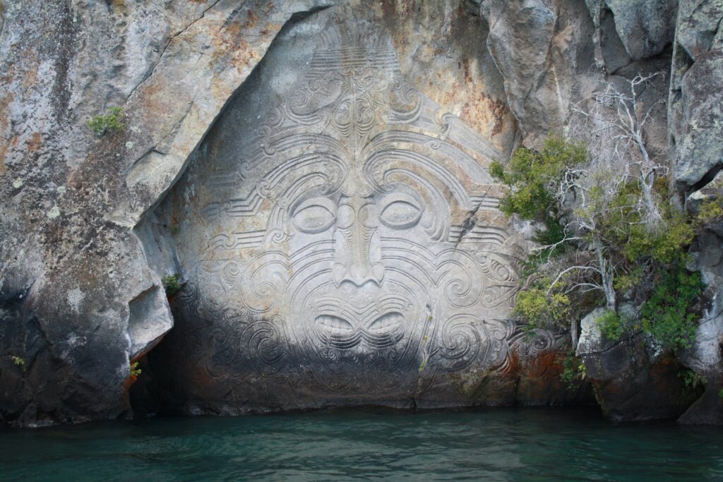 Maori Carving above water in New Zealand