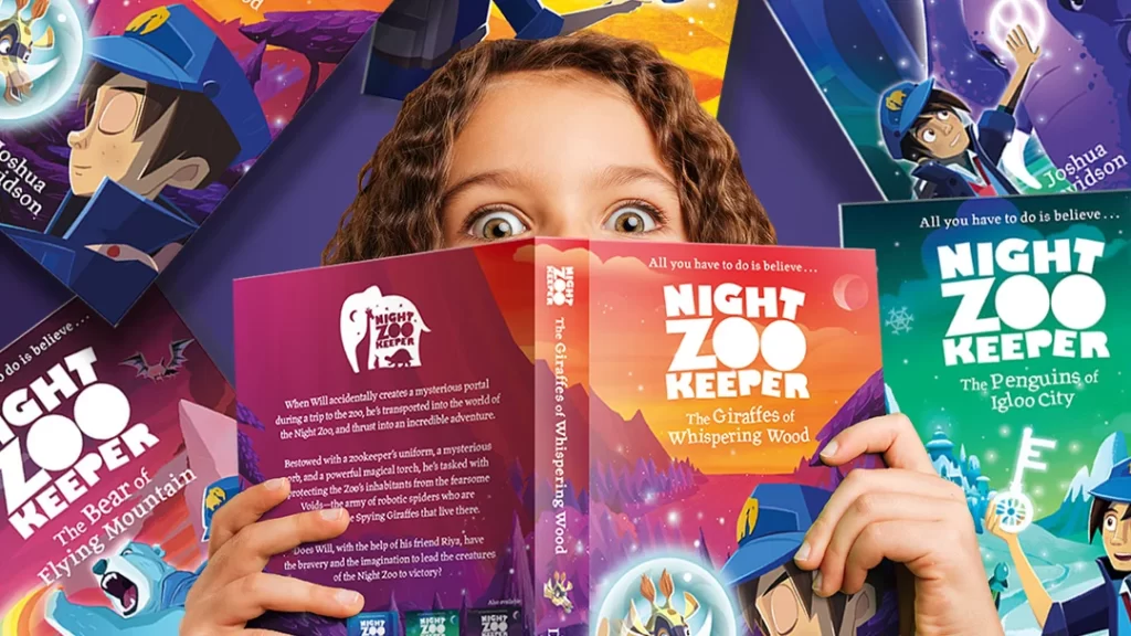 Girl reading a Night Zoo Keeper book