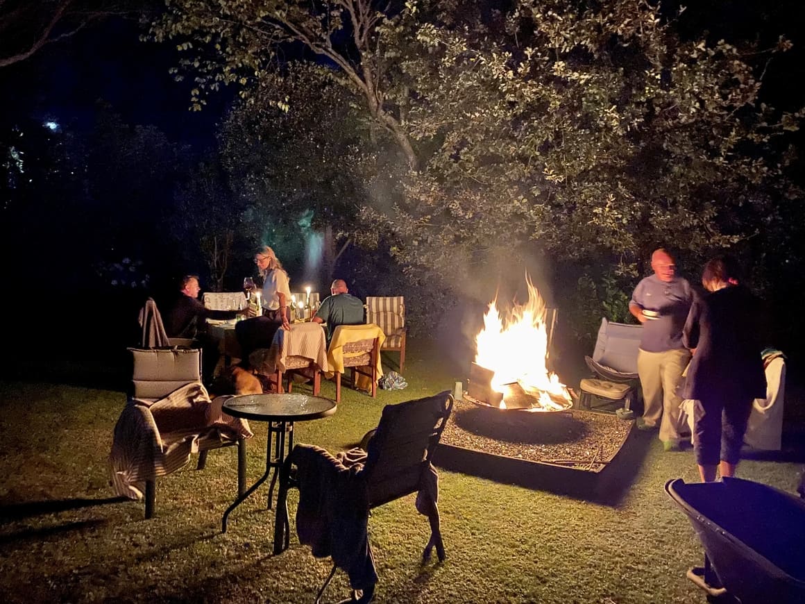 Party outside by a fire in New Zealand